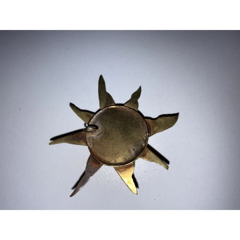 Vintage‎ Celestial Pendant Necklace Copper Brass Happy Sun Tigers Eye Rustic